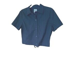 New Vintage Emmanuel Ungaro Liberte Navy Short Sleeve Button Front Top  Sz 8/42